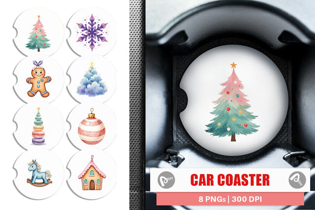Car Coaster Pastel Dreams Watercolor Christmas Sublimation artnoy 
