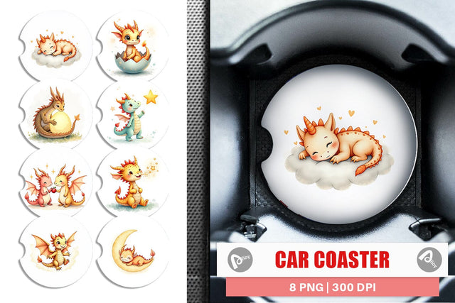 Car Coaster Pastel Dreamy Dragons Sublimation artnoy 