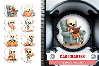 Car Coaster Pastel Fall Skeletons Sublimation artnoy 