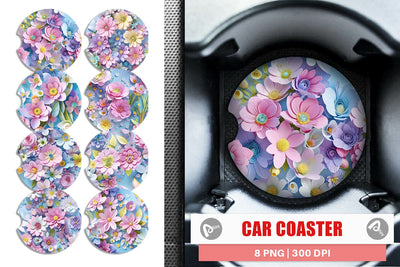 Car Coaster Pastel Flowers Pattern Sublimation artnoy 