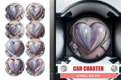 Car Coaster Pastel Heart Marble Sublimation artnoy 