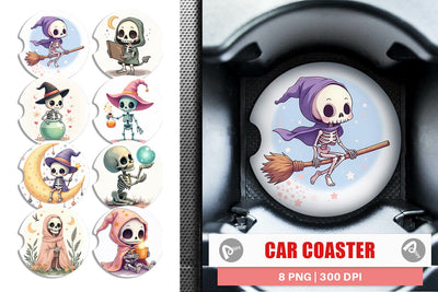 Car Coaster Pastel Witch Skeleton Sublimation artnoy 