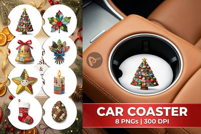 Car Coaster Patchwork Christmas Folk Art Sublimation artnoy 
