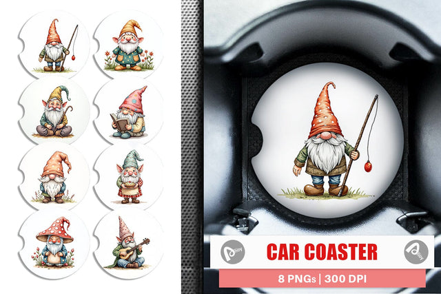 Car Coaster Patchwork Gnomes Sublimation artnoy 