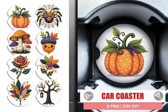 Car Coaster Patchwork Halloween Botanicals Sublimation artnoy 