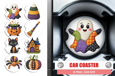 Car Coaster Patchwork Halloween Cuties Sublimation artnoy 