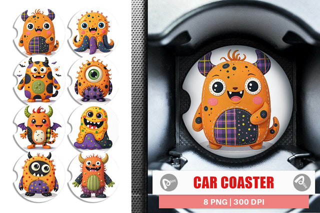 Car Coaster Patchwork Halloween Monsters Sublimation artnoy 