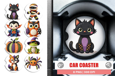 Car Coaster Patchwork Halloween Plushies Sublimation artnoy 