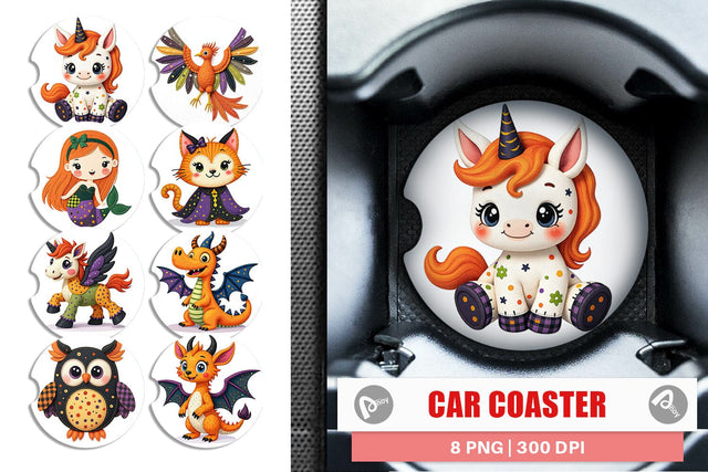 Car Coaster Patchwork Magical Creatures Sublimation artnoy 