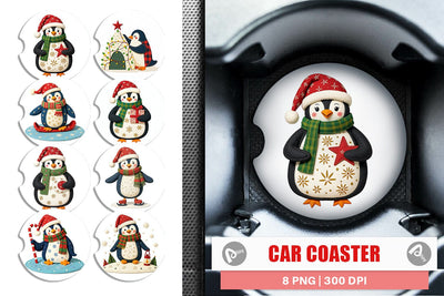 Car Coaster Patchwork Penguin Sublimation artnoy 