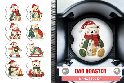 Car Coaster Patchwork Polar Bear Sublimation artnoy 