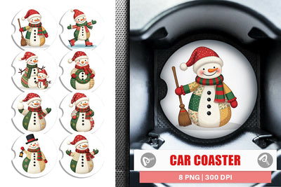 Car Coaster Patchwork Snowman Sublimation artnoy 