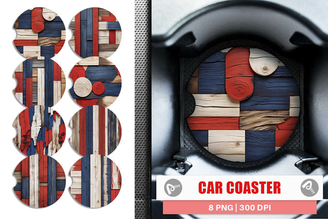 Car Coaster Patriot Day Wood Texture Sublimation artnoy 