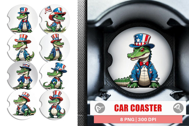 Car Coaster Patriotic Alligator Sublimation artnoy 