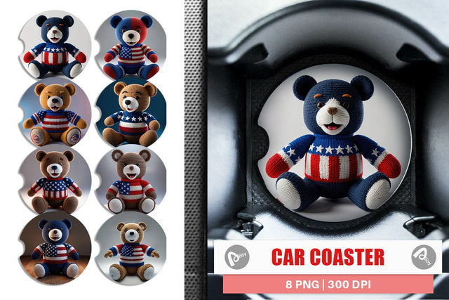 Car Coaster Patriotic Bear Crochet Sublimation artnoy 