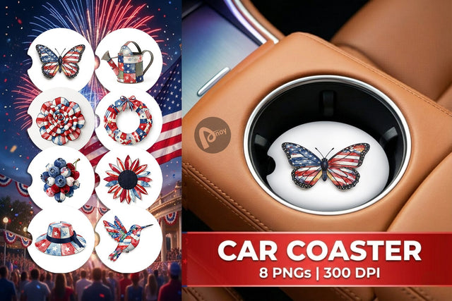 Car Coaster Patriotic Bloom Fabric Watercolor Sublimation artnoy 