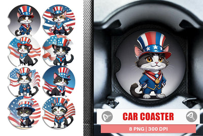 Car Coaster Patriotic Cat Sublimation artnoy 