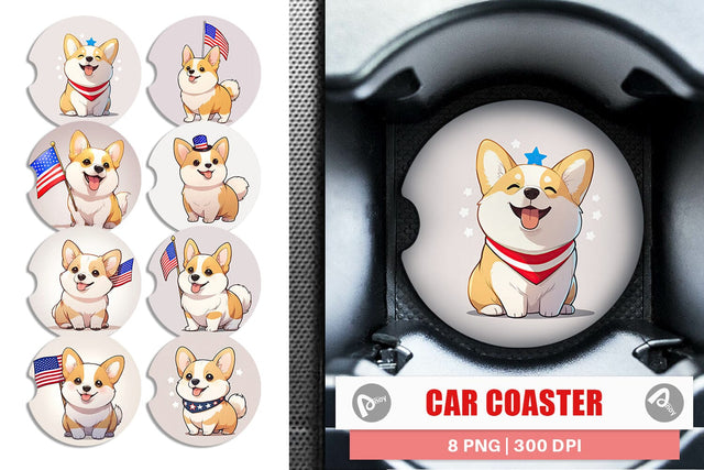 Car Coaster Patriotic Corgi Sublimation artnoy 