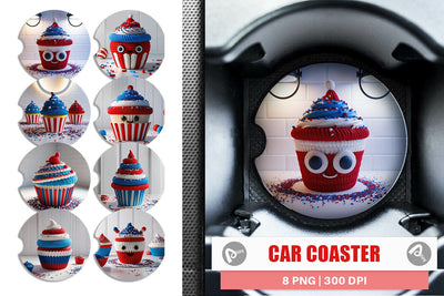Car Coaster Patriotic Cupcake Crochet Sublimation artnoy 