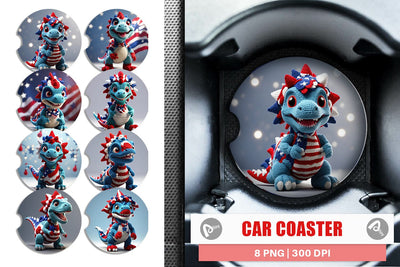 Car Coaster Patriotic Dinosaur Crochet Sublimation artnoy 