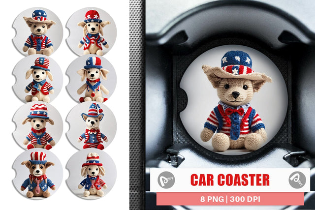 Car Coaster Patriotic Dog Knitted Sublimation artnoy 