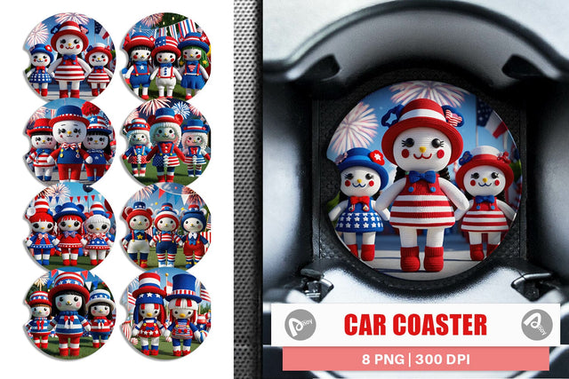 Car Coaster Patriotic Doll Crochet Sublimation artnoy 