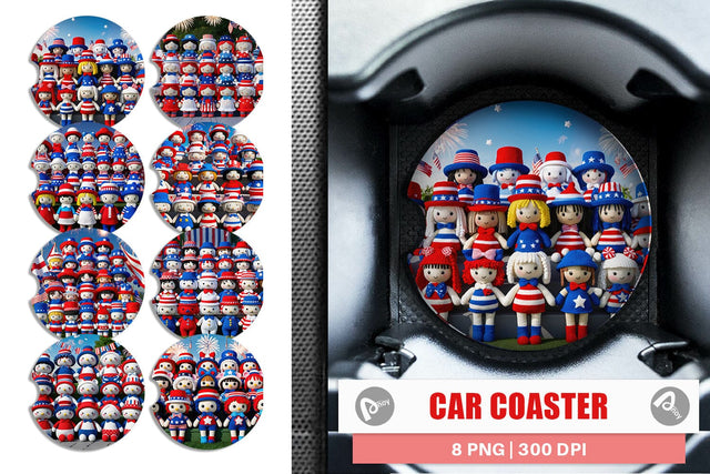 Car Coaster Patriotic Dolls Crochet Sublimation artnoy 