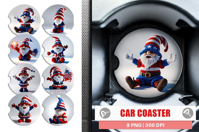 Car Coaster Patriotic Gnome Crochet Sublimation artnoy 