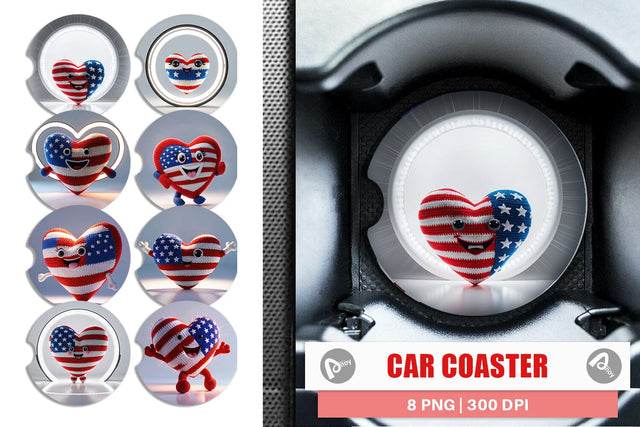 Car Coaster Patriotic Heart Crochet Sublimation artnoy 