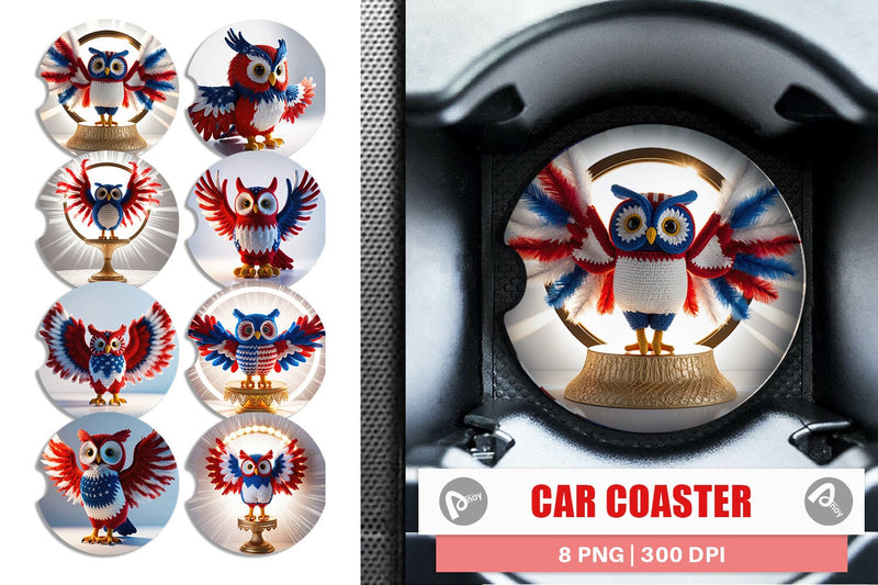Car Coaster Patriotic Owl Crochet Sublimation artnoy 