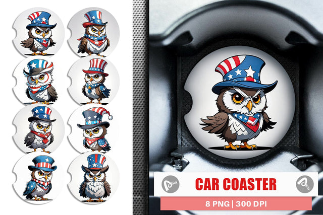 Car Coaster Patriotic Owl Sublimation artnoy 