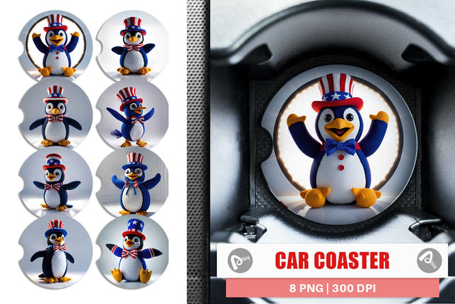 Car Coaster Patriotic Penguin Crochet Sublimation artnoy 