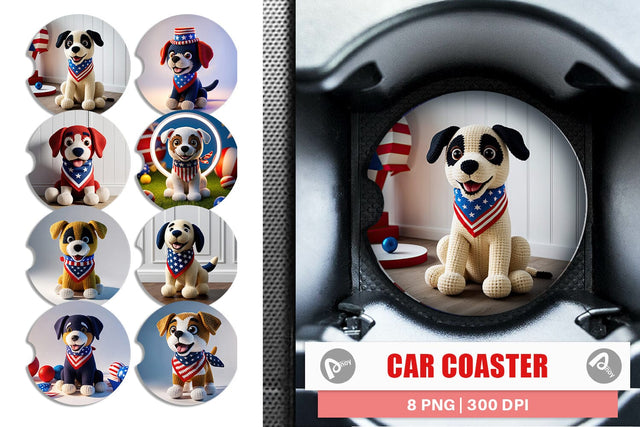 Car Coaster Patriotic Puppy Crochet Sublimation artnoy 