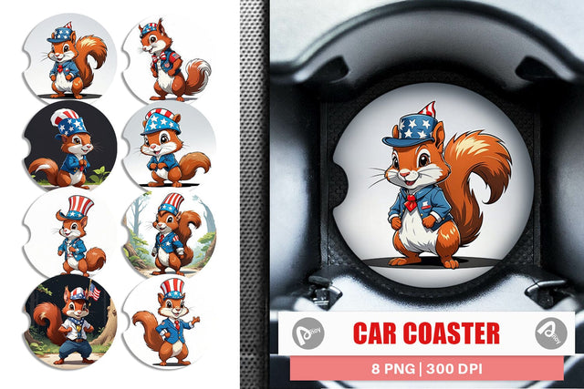 Car Coaster Patriotic Red Squirrel Sublimation artnoy 