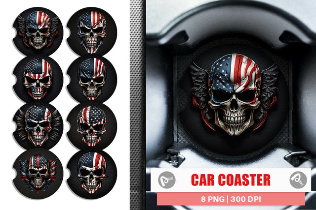 Car Coaster Patriotic Skull Sublimation artnoy 