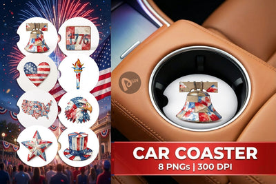 Car Coaster Patriotic Symbol Patchwork Watercolor Sublimation artnoy 