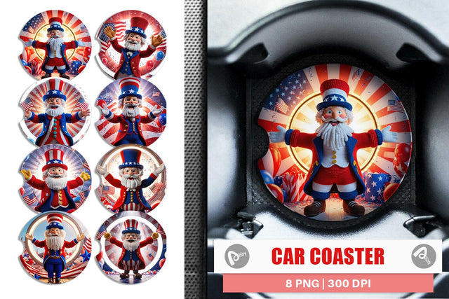 Car Coaster Patriotic Uncle Sam Crochet Sublimation artnoy 