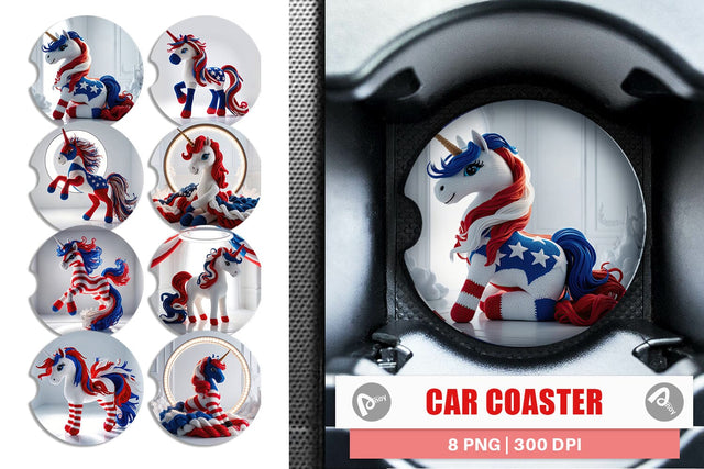 Car Coaster Patriotic Unicorn Crochet Sublimation artnoy 