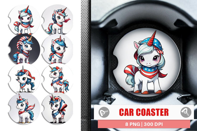 Car Coaster Patriotic Unicorn Sublimation artnoy 