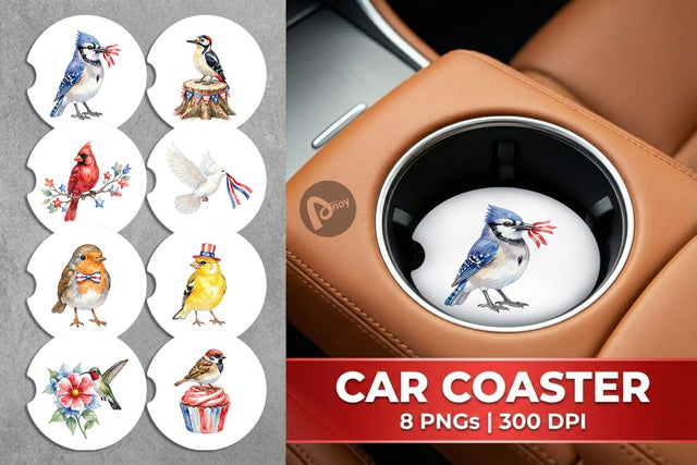 Car Coaster Patriotic Watercolor Birds Sublimation artnoy 