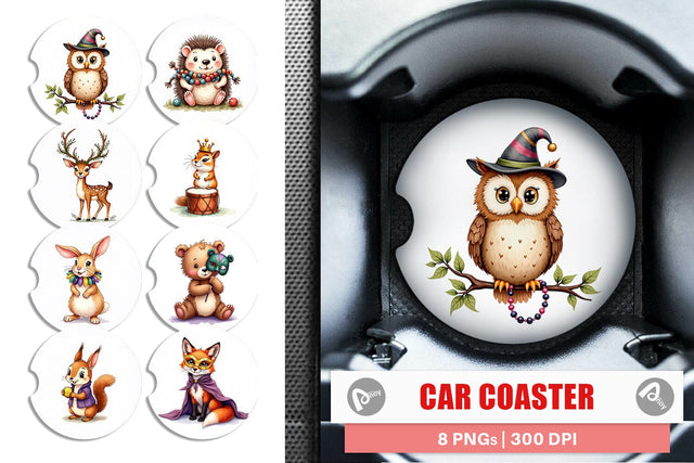 Car Coaster Paw-di Gras Puppy & Kitten Carnival Watercolor Sublimation artnoy 