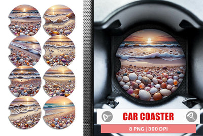 Car Coaster Pebbles and Shells Sublimation artnoy 