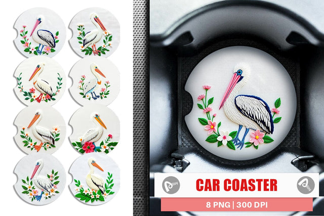 Car Coaster Pelican Embroidery Sublimation artnoy 
