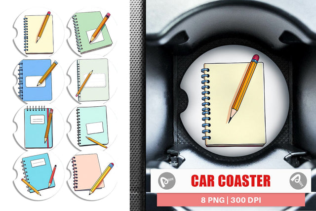 Car Coaster Pencil and Notebook Sublimation artnoy 
