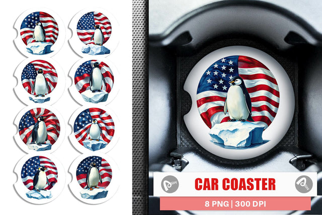 Car Coaster Penguin 4th of July Sublimation artnoy 