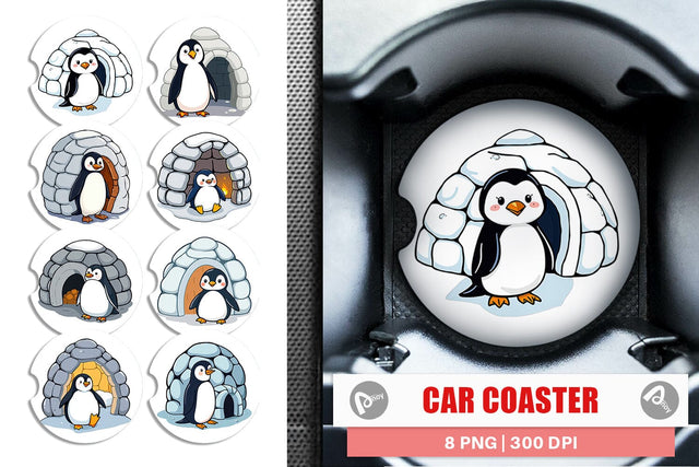 Car Coaster Penguin and Igloo Sublimation artnoy 
