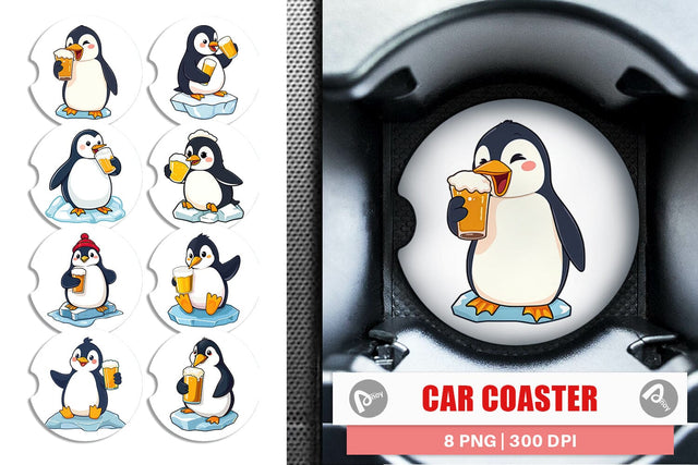 Car Coaster Penguin Beer Day Sublimation artnoy 