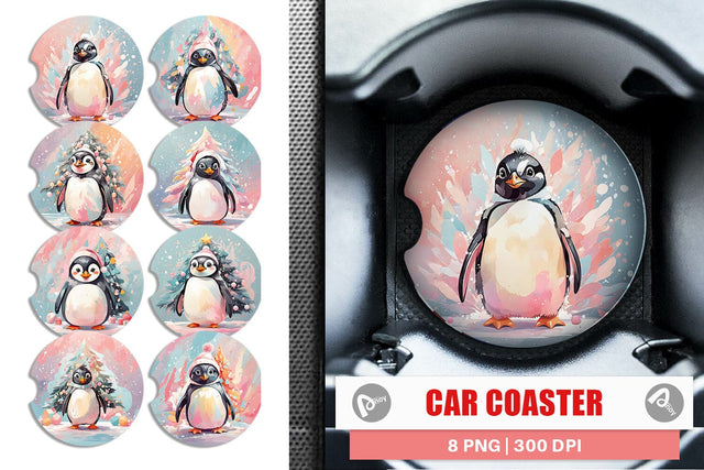 Car Coaster Penguin Christmas Painting Sublimation artnoy 