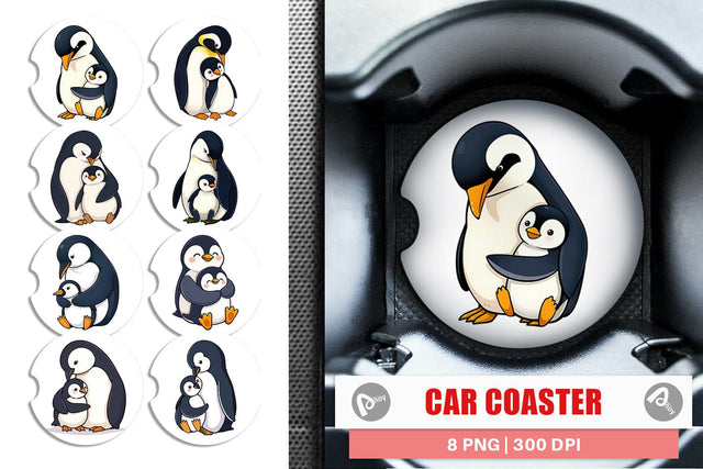 Car Coaster Penguin Family Sublimation artnoy 