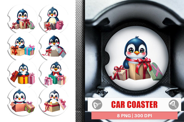 Car Coaster Penguin Gift Sublimation artnoy 